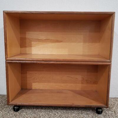 Lot 398: Mid Century Wood Shelf with Casters 