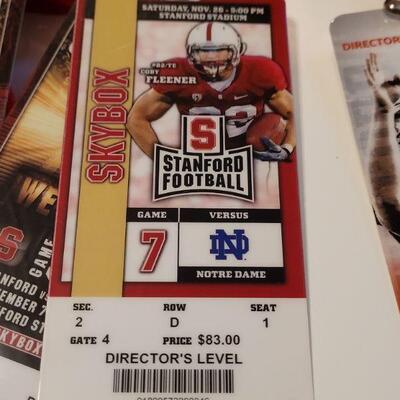 Lot #423: Assortment of STANFORD FOOTBALL Director's Level Tall Plastic Tickets w/ Lanyards