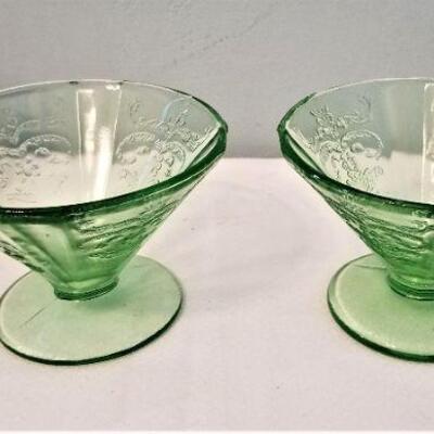 Lot #139  Pair of Glass Scent Bottles and 2 Depression era MADRID Sherbets