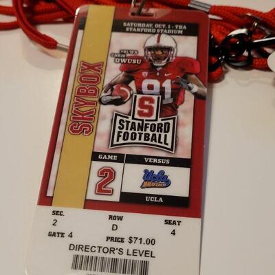 Lot #426: Assorted STANFORD FOOTBALL Director's Level Tall Plastic Tickets w/ Lanyards 