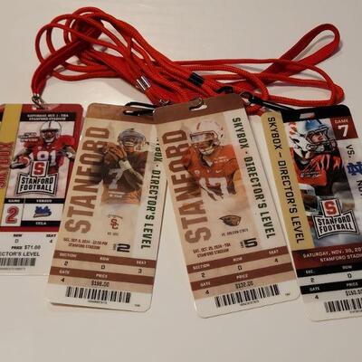Lot #426: Assorted STANFORD FOOTBALL Director's Level Tall Plastic Tickets w/ Lanyards 