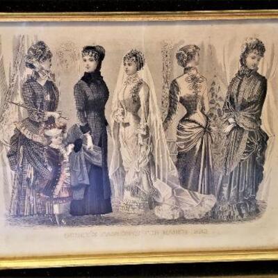 Lot #140  Framed Fashion Plate from the March 1883 issue of Godey's Ladies Book