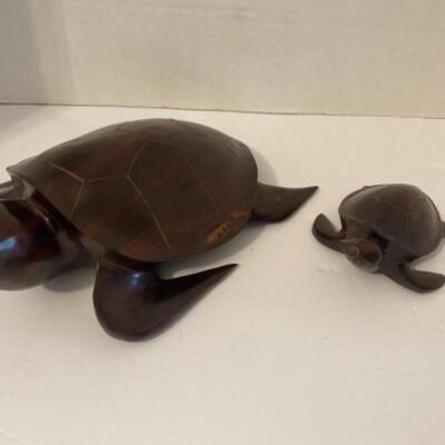 B - 521 Pair of Carved Wooden Turtles