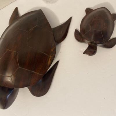 B - 521 Pair of Carved Wooden Turtles