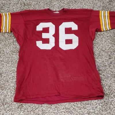 LOT 435: Vintage 1950's/1960's Red, White & Yellow Football Game Jersey (Durene fabric)
