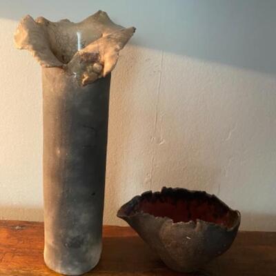 H - 541: Pair of RAKU Pottery Vases 
