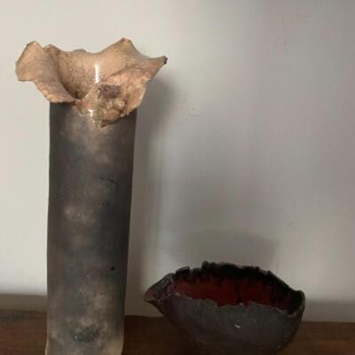 H - 541: Pair of RAKU Pottery Vases 