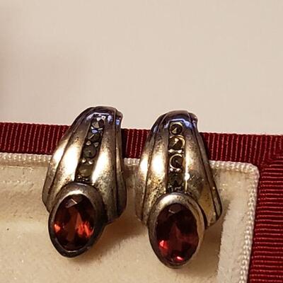 Lot 443: Garnet/Ruby? STERLING Earrings 