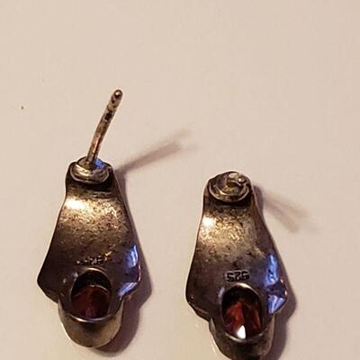 Lot 443: Garnet/Ruby? STERLING Earrings 