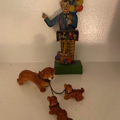 I - 750. Antique Wind Up Toy & Goebel Porcelain Dogs