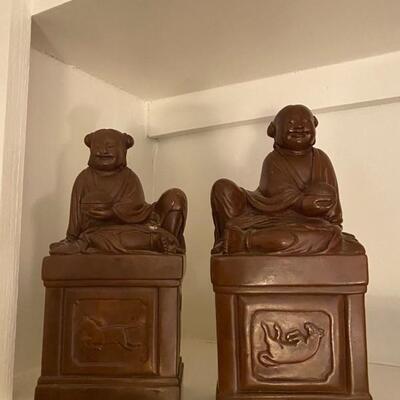 I - 758. A Pair of Vintage Cinnabar Chinese Statues