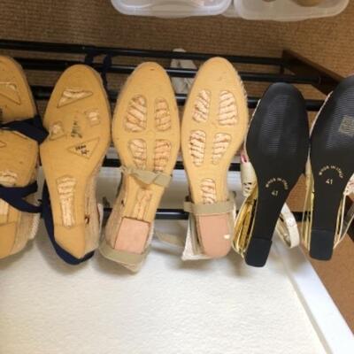 Lot 60U. Eight new pairs of espadrilles in assorted styles and colors, size UK 41 and US 10--$85