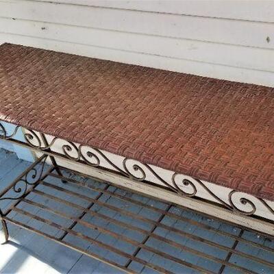 Lot #144  Metal/Rattan Side table - indoor/outdoor