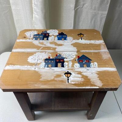Lot# 97 Handmade and hand painted wooden foot stool childâ€™s seat