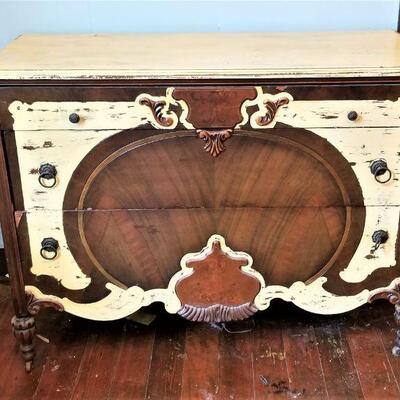 Lot #156  Antique 3 drawer dresser - solid wood