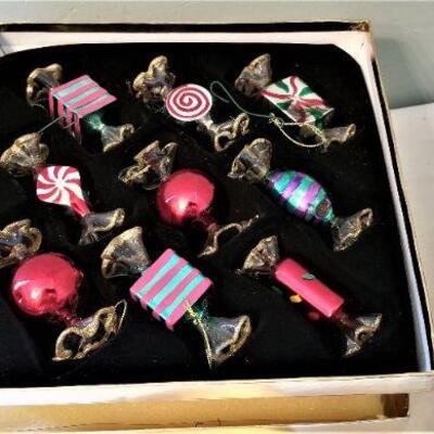 Lot #165  4 boxes of Thomas Paccione glass "Candy" Christmas ornaments 