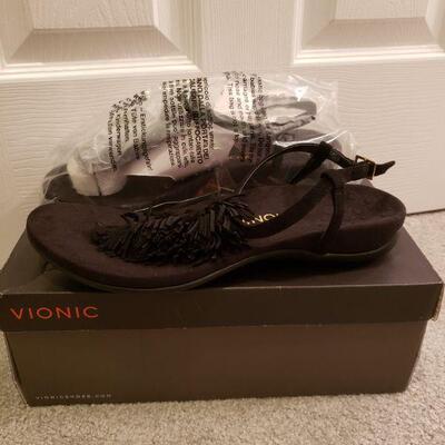 Lot 544: Brand New Vionic Black Fringe Sandals