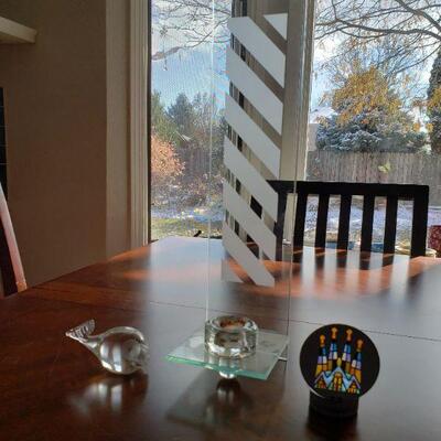 LOT 572: 2 Candle holders and a Glass Whale (has a chip)