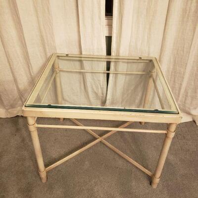 Lot 586: Beveled Glass Top Metal Industrial StyleTable