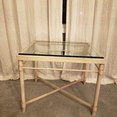 Lot 586: Beveled Glass Top Metal Industrial StyleTable