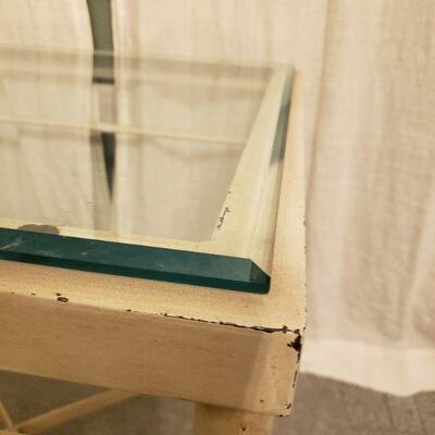 Lot 586: Beveled Glass Top Metal Industrial StyleTable