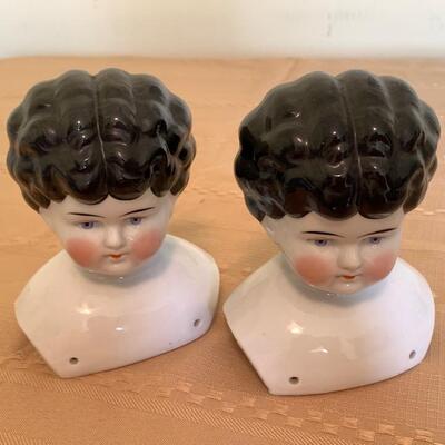 LOT 12 Pair China Doll Heads Hand Painted