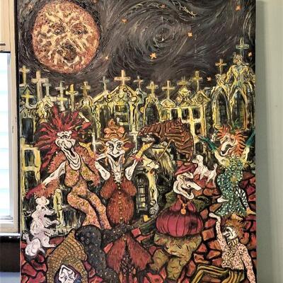 Lot #175  Large Oil on Canvas - Wild Bacchanal