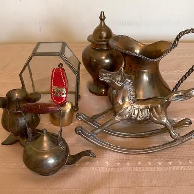 LOT 14 Group Brass Decorative Items 7pcs Horse Pitcher Bell