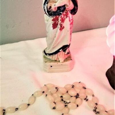 Lot #178  Vintage night light, Shabby Chic Jesus, and glow in dark rosary