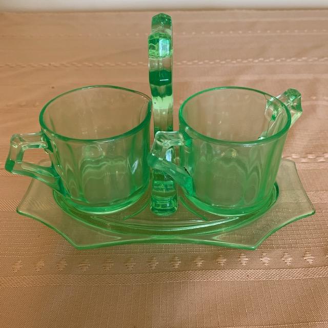 LOT 16 Green Depression Glass Sugar Creamer & Holder | EstateSales.org