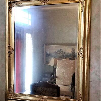 Lot #191  Large Beveled Wall Mirror with Gilded Frame - Contemporary