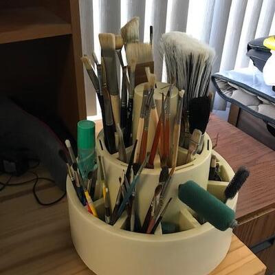 Art Supplies - Paint Brushes, Books, Two bins on Misc items (148)