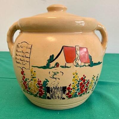 LOT 28 Antique Pottery Cookie Jar w/Limerick 