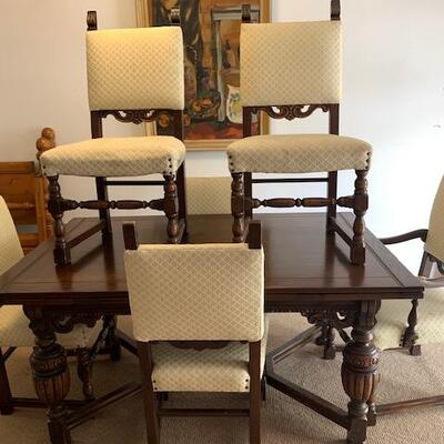 LOT 29 Antique Spanish Revival Dinning Room Table & 6 Chairs