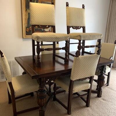 LOT 29 Antique Spanish Revival Dinning Room Table & 6 Chairs