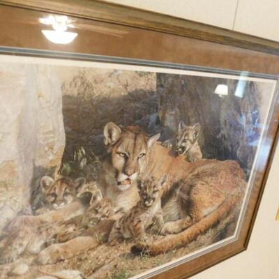 Framed Art Print Momma Lion with Cubs 3139/5000 Signed by Artist Carl Brenders 40