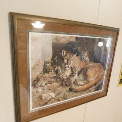Framed Art Print Momma Lion with Cubs 3139/5000 Signed by Artist Carl Brenders 40