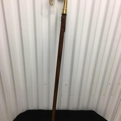 Brass Elephant Walking Stick Cane with Carved Wood