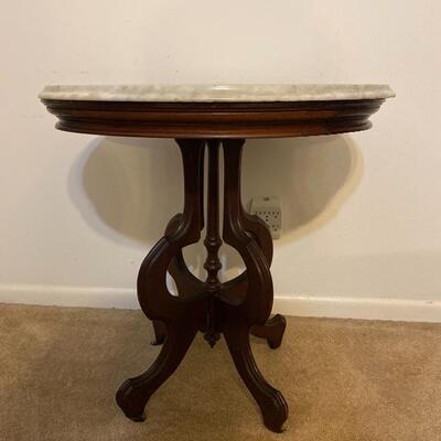 Vintage Marble Top Oval Wood Table * See Details