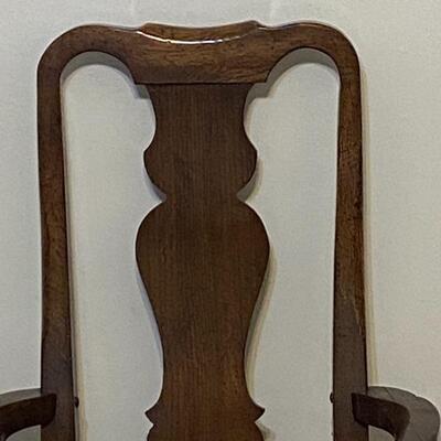 Single High Back Burgundy and Green Striped  Wood Chair