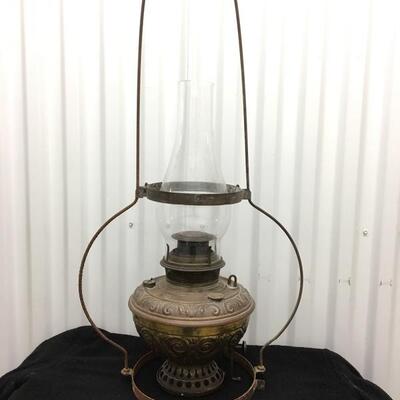 c. 1890 Large BRADLEY & HUBBARD Porch Handing Oil Lamp 16x22