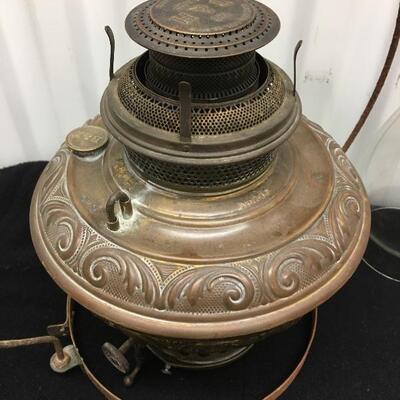 c. 1890 Large BRADLEY & HUBBARD Porch Handing Oil Lamp 16x22