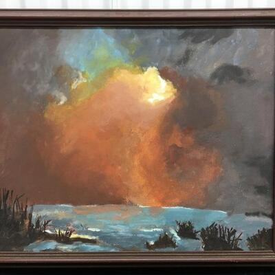 HELENE BERGMAN Oil Painting Seascape Sunset 25 x 20