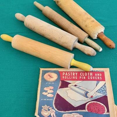 LOT 43 Collection Wooden Rolling Pins & Pastry Cloth