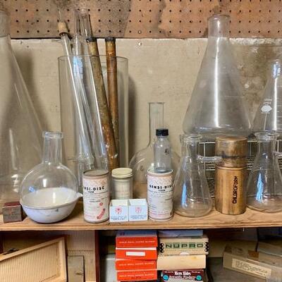 LOT 45 Chemistry Equipment Beakers Chemicals Laboratory Slides Test Tubes