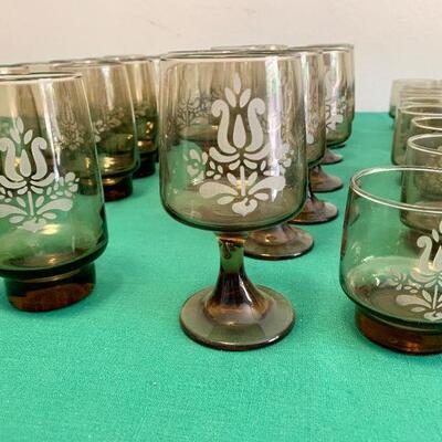 LOT 53. PHALZGRAFF SMOKEY GLASSWARE TUMBLERS GOBLETS