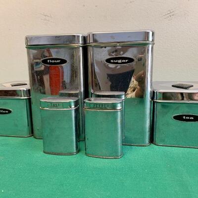 LOT 54 VINTAGE MCM CHROME CANISTER SET 