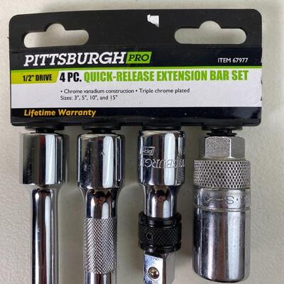 Lot# 122 1/2â€ Drive Pittsburgh Pro Deep Well Quick Release Extension Bar Set Mechanic Tools