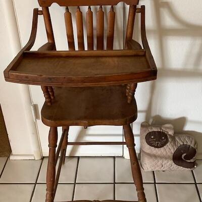 LOT 92 Antique Wooden High Chair Childrens