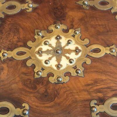 Beautiful Antique Wood and Metal Inlay Keepsake Box